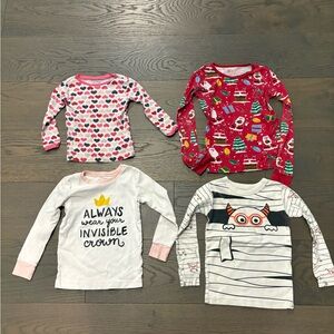 Girls assorted pyjama long sleeve cotton tops sz 5T VGUC